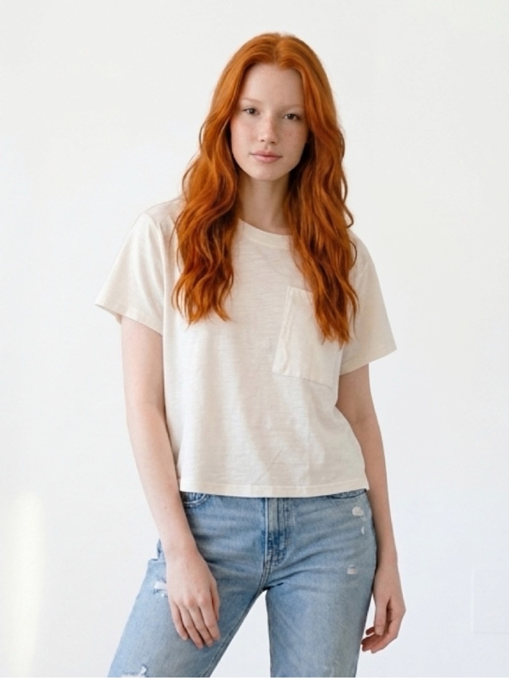 WOMEN’S APIECE APART NEW YORK CROPPED BOXY WHITE T-SHIRT POCKET MINIMAL LUXURY